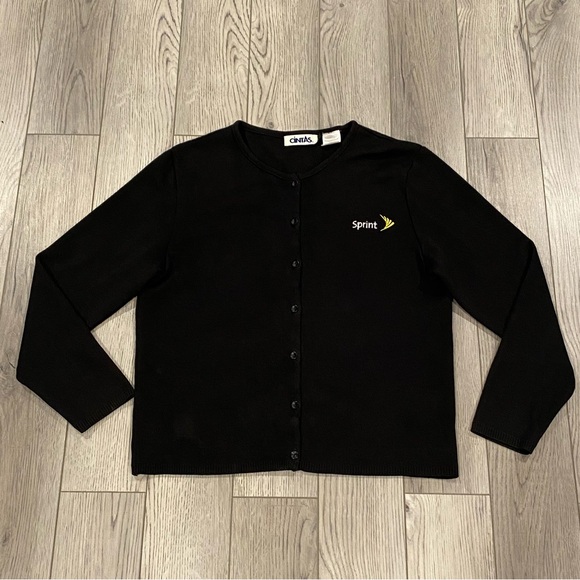 Sprint Cintas Cardigan Women’s Size L Black Knit Button Down Employee Sweater - Picture 2 of 15